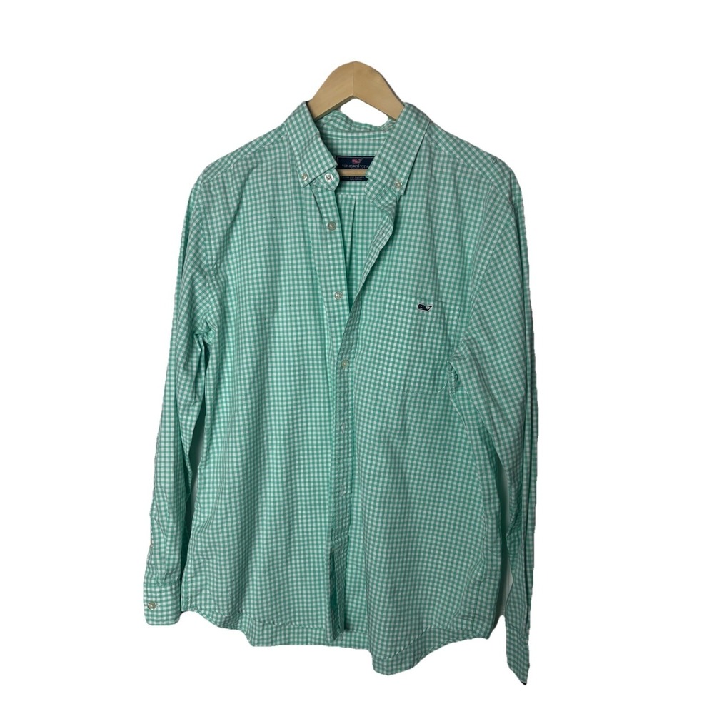Vineyard Vines Shirt Men's L Green‎ Gingham Check Tucker L/ Sleeve Button Down